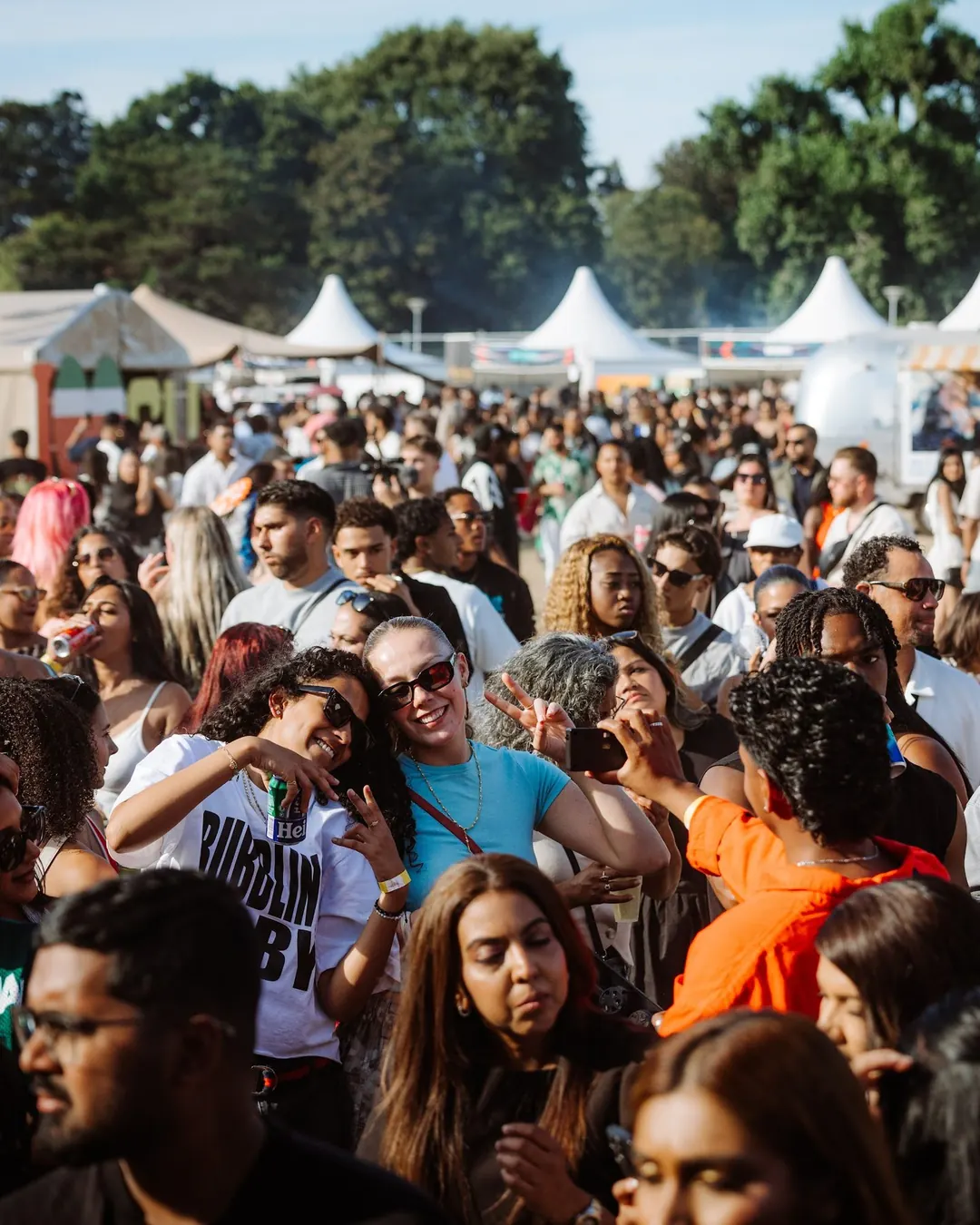 Overzicht van het publiek op het festivalterrein